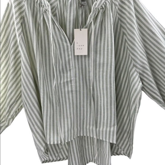 NWT A New Day Light Green Striped M Ragland Long Sleeve Tie Front Top - Picture 2 of 7